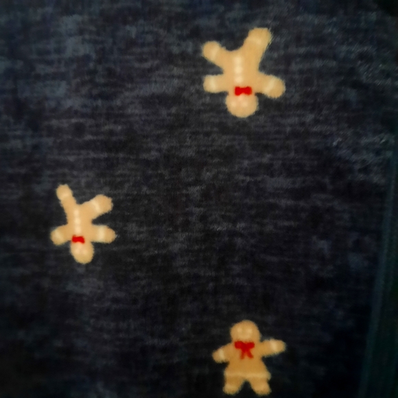 New Plush Navy Mr & Mrs Gingerbread Santa Sz XL OnePiece Pajamas Zip Up Hooded - Picture 5 of 15